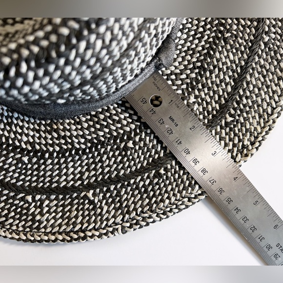 BCBG Generation black & white woven 100% Paper floppy Sun hat grey ribbon OS - Picture 7 of 10